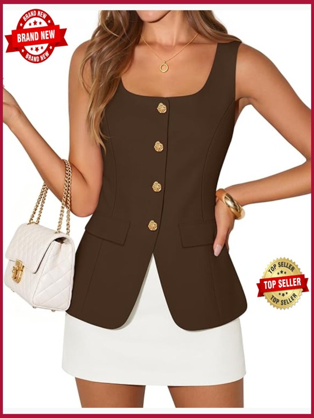 Square Neck Sleeveless Suit Vest Blazer Top Business Casual